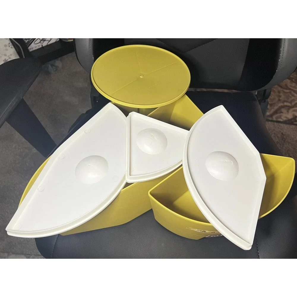 Vintage 70's Rubbermaid Retro Party Plan Canister Lazy Susan Set in Harvest Gold